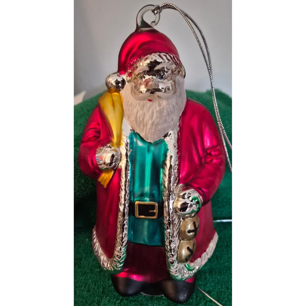 Department 56 Mercury Glass Santa Ornament Handpainted Handblown 7744-5 Red